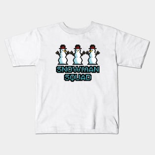 Christmas Snowman Squad Pixel Art Kids T-Shirt